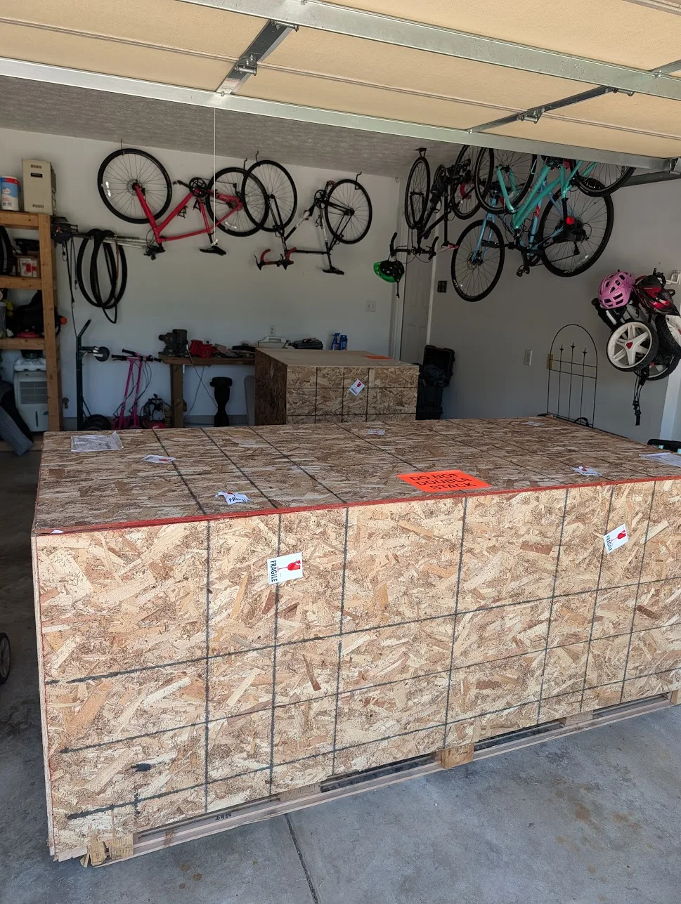 pallets in the garage ready to open
