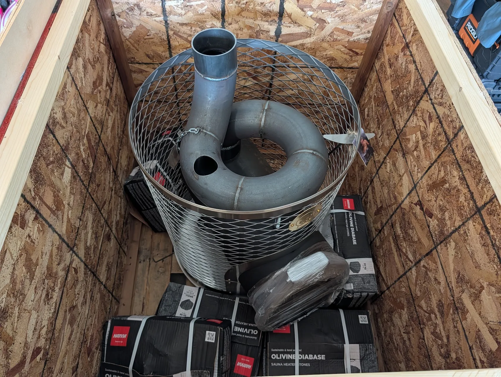 iki stove and a few boxes of stones