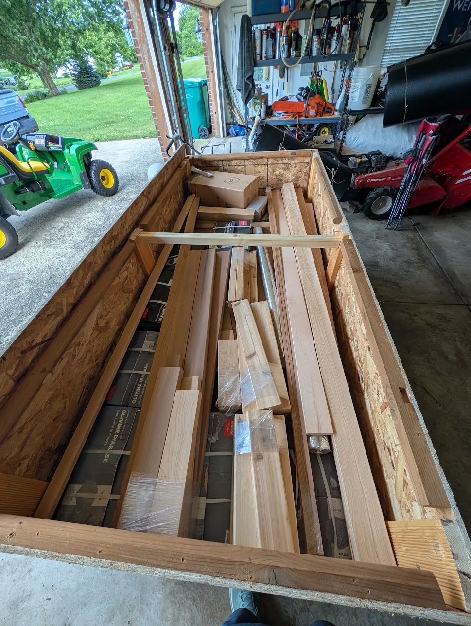 large box full of cedar wood