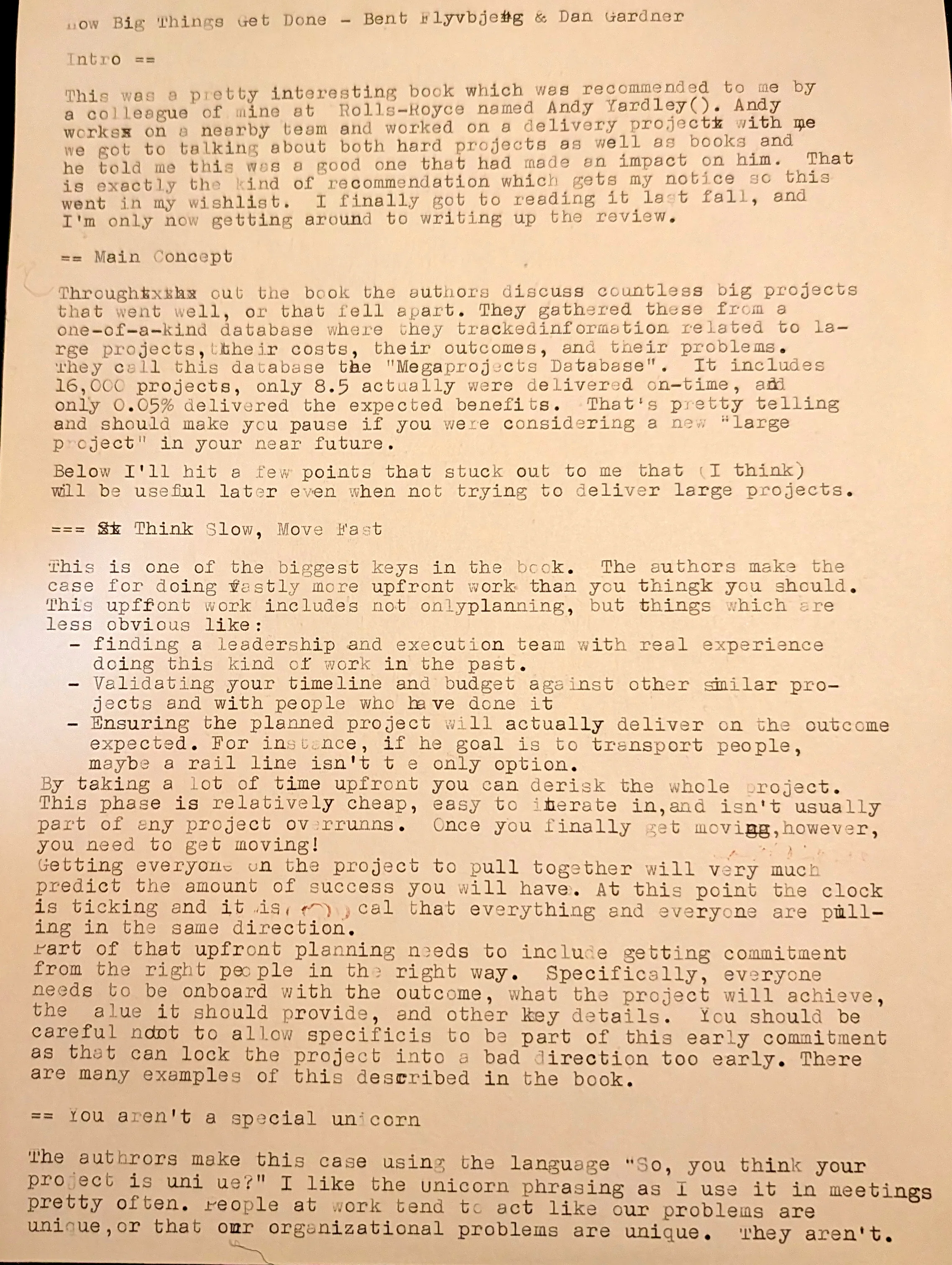 How Big Things Get Done - typed draft page 1